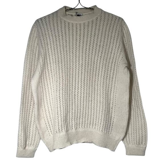 Vintage 70s Tiberius McGregor Size Large Ivory Open Knit Shetland Wool Sweater